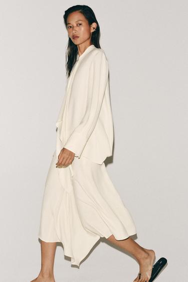 BLOUSE À NŒUD ET PLIS ZW COLLECTION - Écru de Zara - Image 5