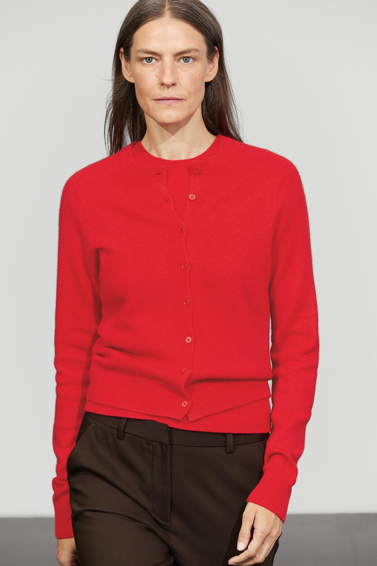 100% cashmere cropped knit cardigan — Red