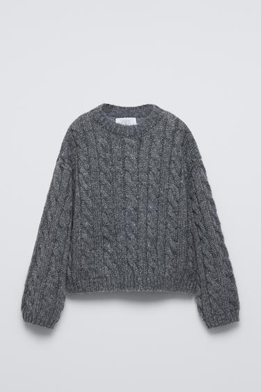PULL EN MAILLE À TORSADES - Gris chiné de Zara - Image 2