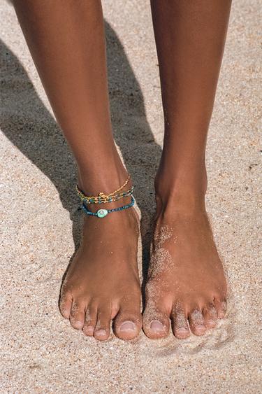 Zara 3-PACK BEADED ANKLE BRACELETS - Turquoise - Image 0