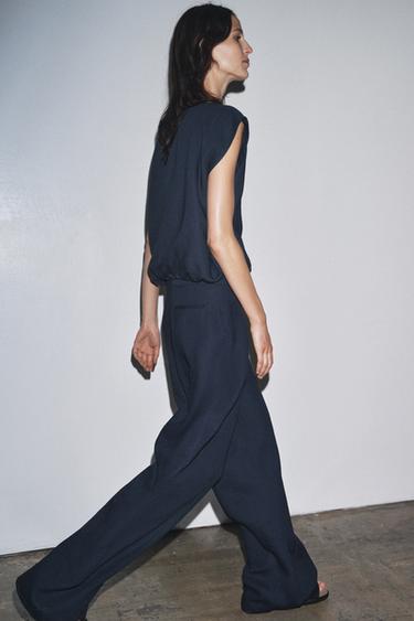 PANTALON BALLON EN LIN ZW COLLECTION - Bleu marine de Zara - Image 4