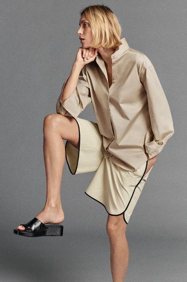 CHEMISE À COL SMOKING ZW COLLECTION - Beige clair de Zara