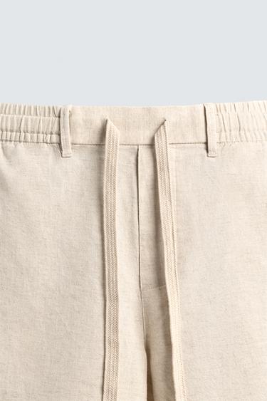 SHORT RELAXED FIT EN COTON ET LIN - Beige clair de Zara - Image 7