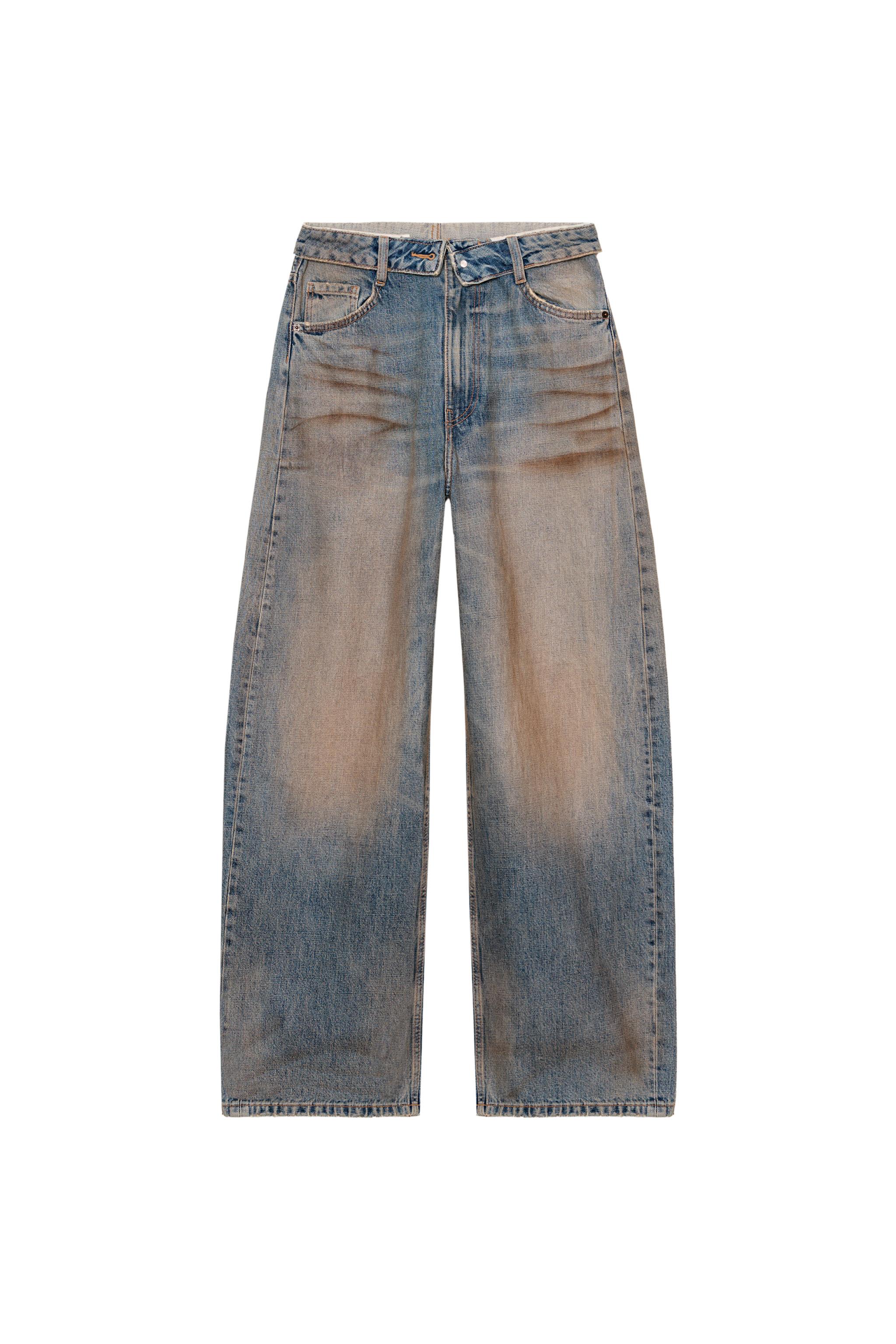 TRF ミッドライズ折り返しウエストデニムパンツ - ライトブルー | ZARA