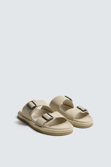 Zaras SKINNSANDALER MED DUBBLA REMMAR - Taupe