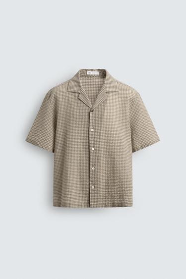 Zara RELAXED FIT PLAID SHIRT - Light beige