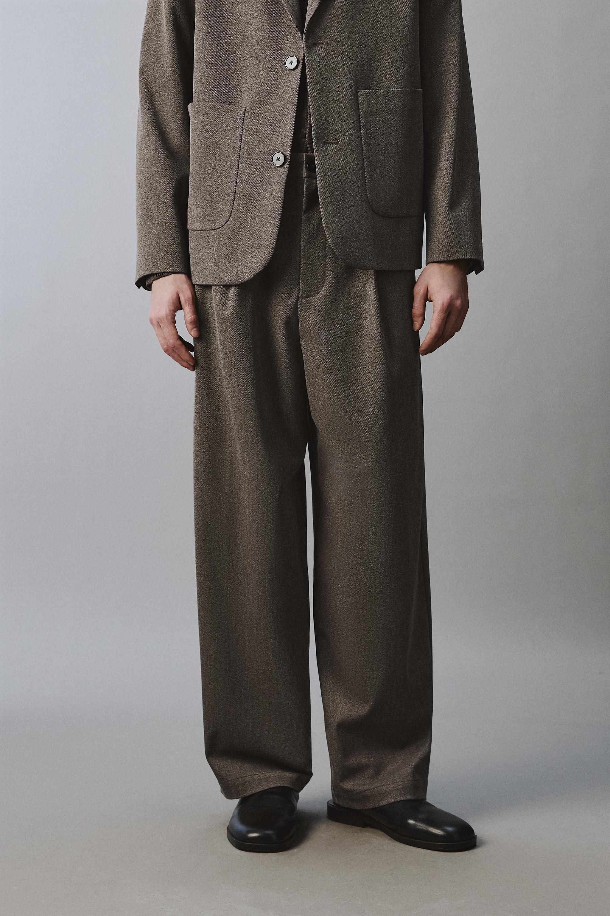 RELAXED FIT TEXTURED SUIT WIDE-LEG PANTS