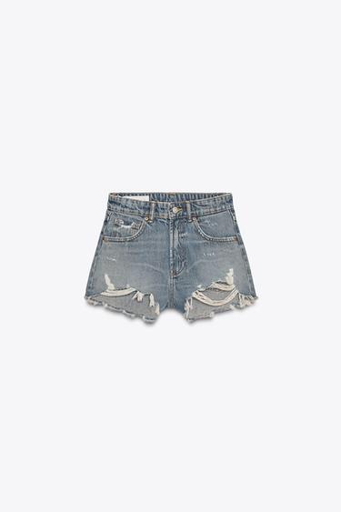 HIGH-WAIST CURVED DENIM SHORTS - Indigo by Zara