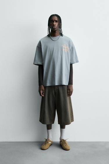 WASHED PRINT T-SHIRT - Faded sky blue | ZARA India