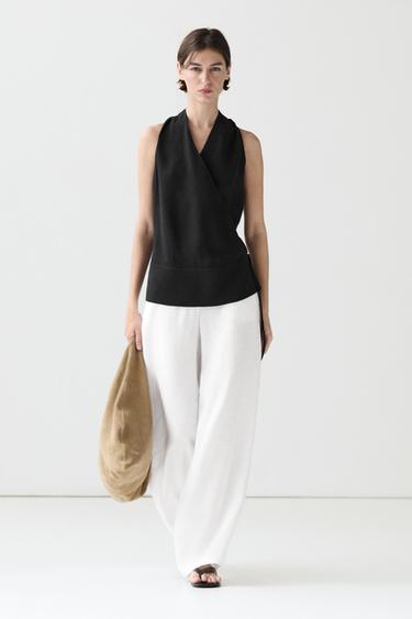 Pantalón fluido 100% lino - Blanco roto de Zara - Imagen 0