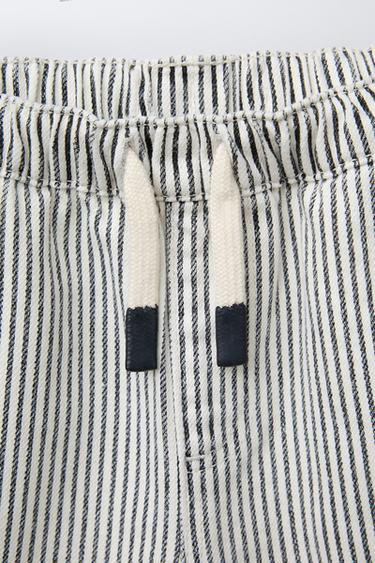 STRIPED TWILL BERMUDA SHORTS WITH LABEL - Ecru / Black by Zara - Image 2