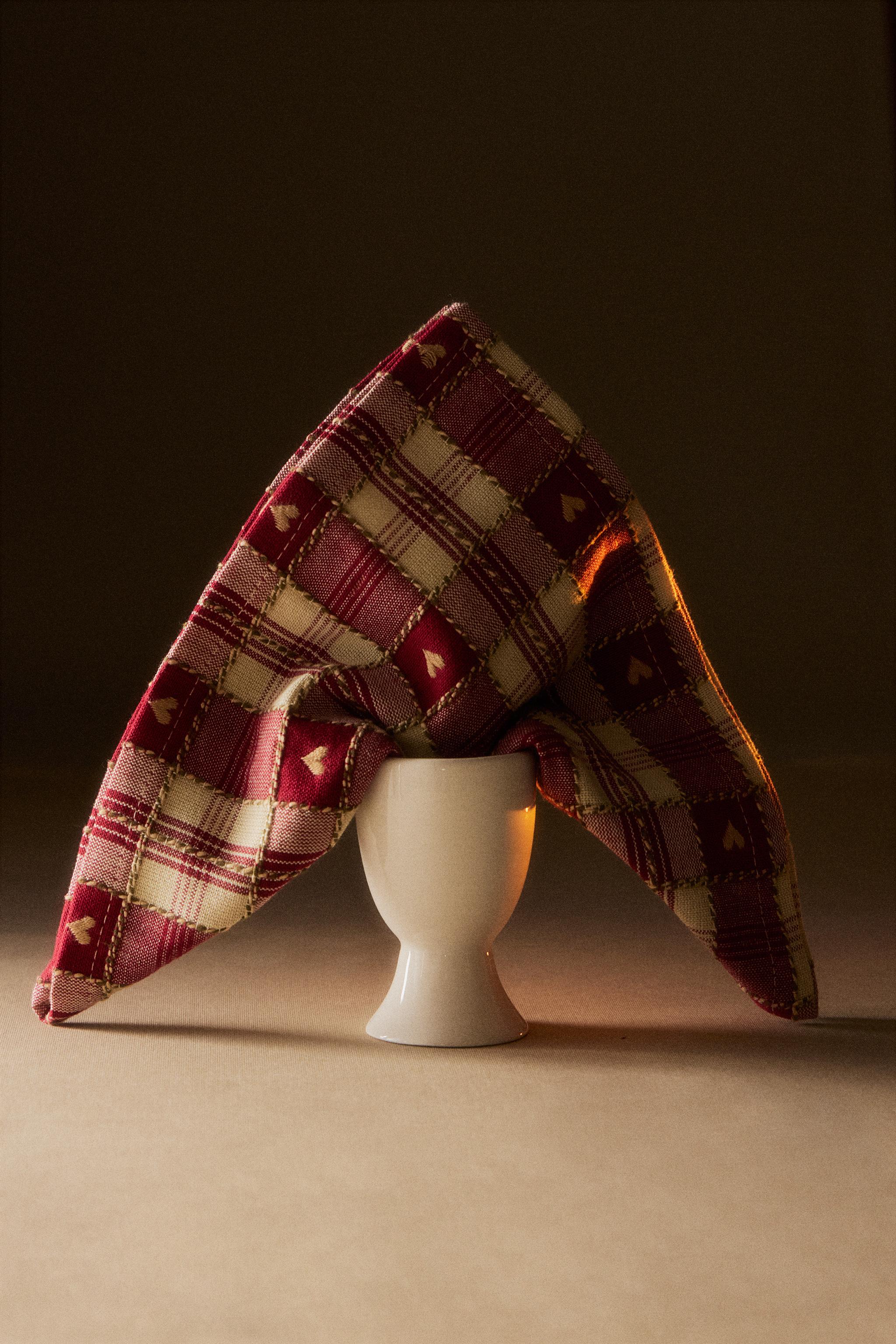 SERVIETTES DE TABLE COTON CARREAUX CŒURS NOËL (LOT DE 2)