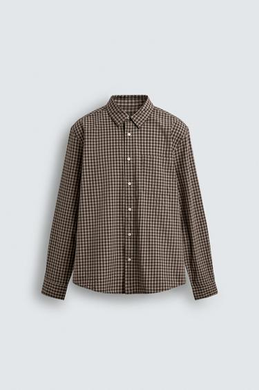 РУБАШКА RELAXED FIT В КЛЕТКУ — Бежевый / Нежно-коричневый от Zara