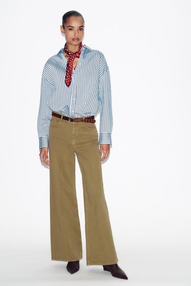 Zara OVERSIZED STRIPED POPLIN SHIRT - Blue / White