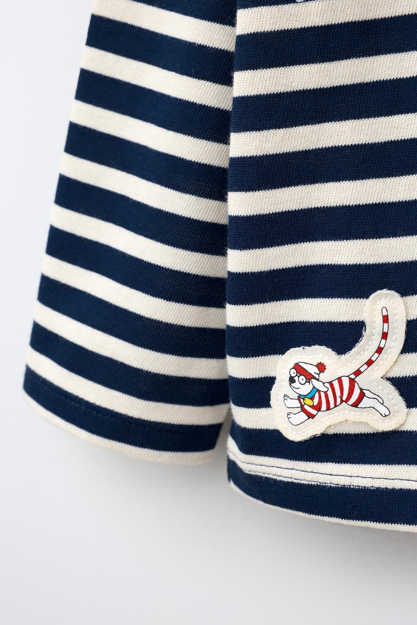 Детская футболка Zara WHERE'S Wally ® Dreamworks Striped, цвет: Синий / Белый — фото 4