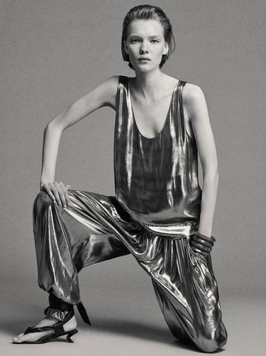 Zara Flowing metallic trousers with gathered detail - Salmon