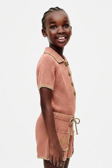 TRICOT JUMPSUIT MET GEBORDUURDE KRUISSTEEK BLOEMEN LIMITED EDITION - Bruinrood van Zara