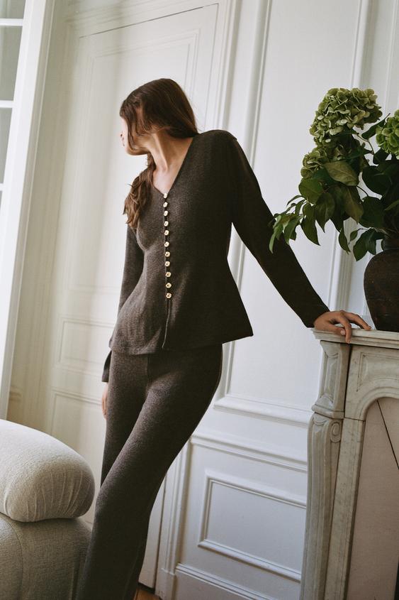 طقم جاكيت وبنطال - كاكي-ميد الخاص بـ Zara - صورة 0