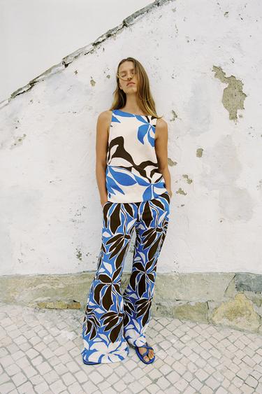 FLORAL PRINT BEADED TOP - Ecru / Blue by Zara - Image 0