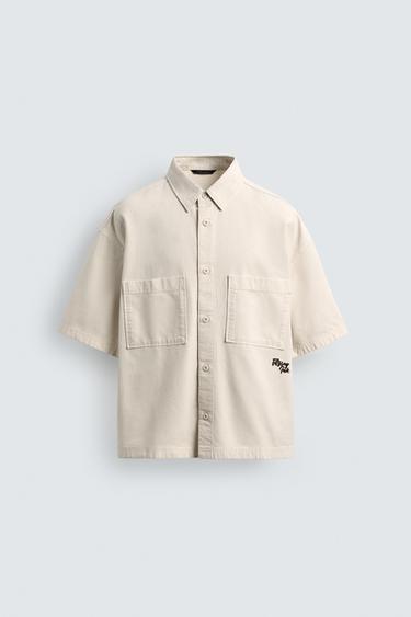 Zara TEXTURED SHIRT WITH POCKETS - White