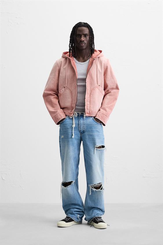 Fleece Jacket Baby Pink Jacket Zara WASHED HOODED JACKET Chalk