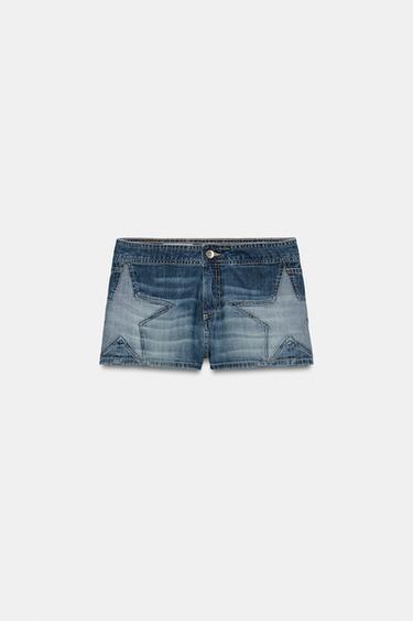 SHORT MINI DENIM TRF ÉTOILES - Bleu de Zara