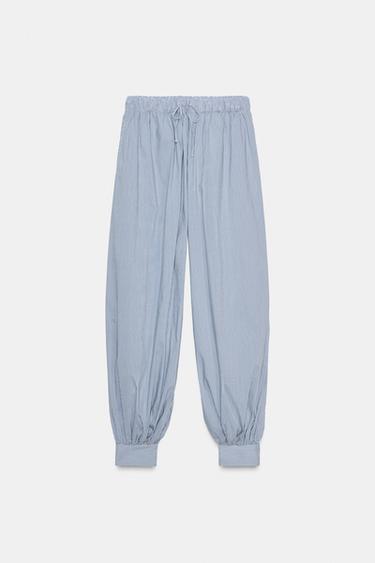 СМУГАСТІ ПОПЛІНОВІ ШТАНИ-ШАРОВАРИ - Синій/білий Zara