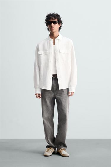 SOBRECAMISA 100% LINO - Blanco de Zara - Imagen 0
