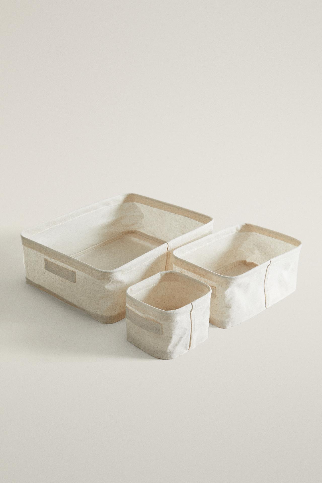 LINEN ORGANIZER BASKET — Light beige