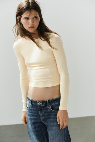 COTTON LONG SLEEVE T-SHIRT - yellow by Zara