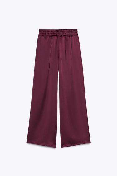 HIGH-WAIST SLIM TROUSERS - Burgundy by Zara