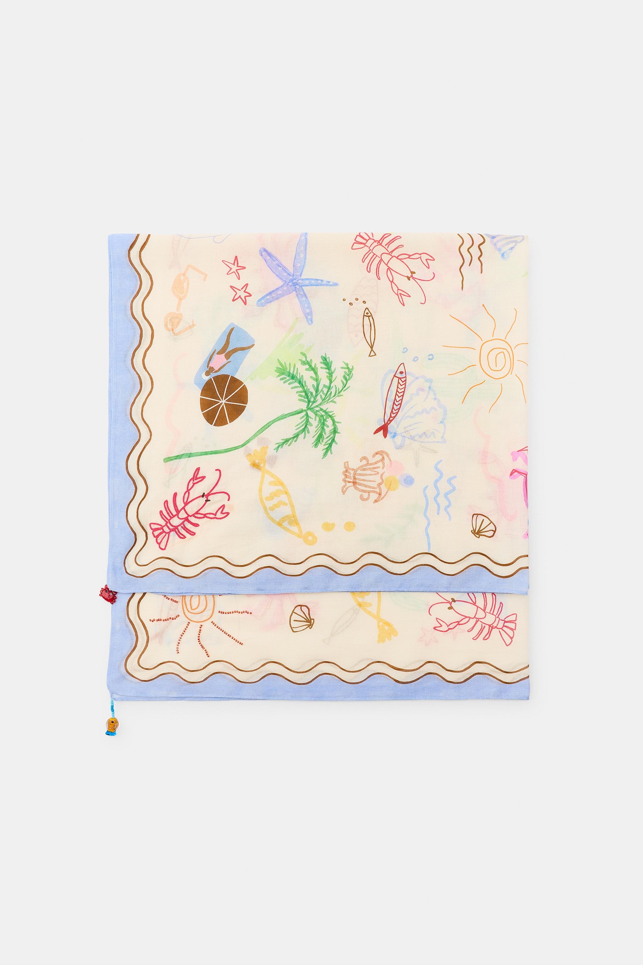 CRAB AND FISH PRINT SCARF
