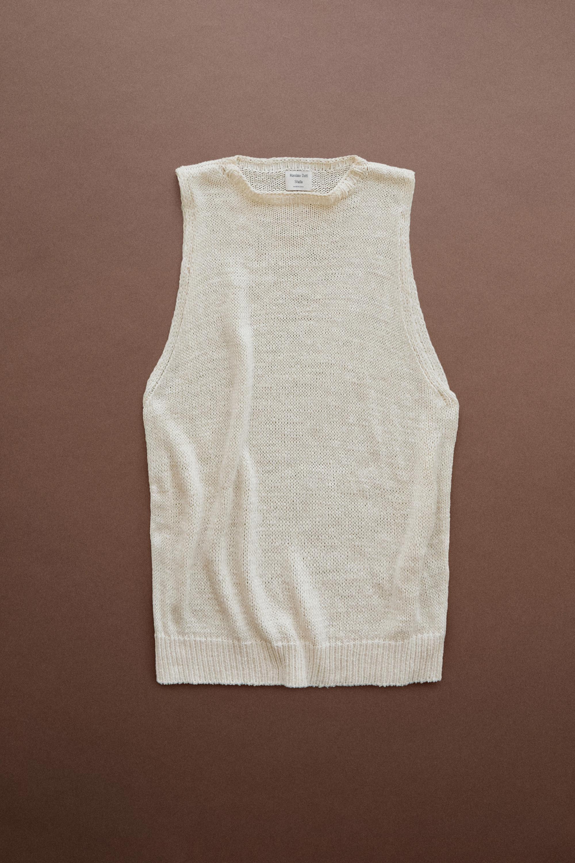 STUDIO Silk-Blend Knit Halter Top — Ecru