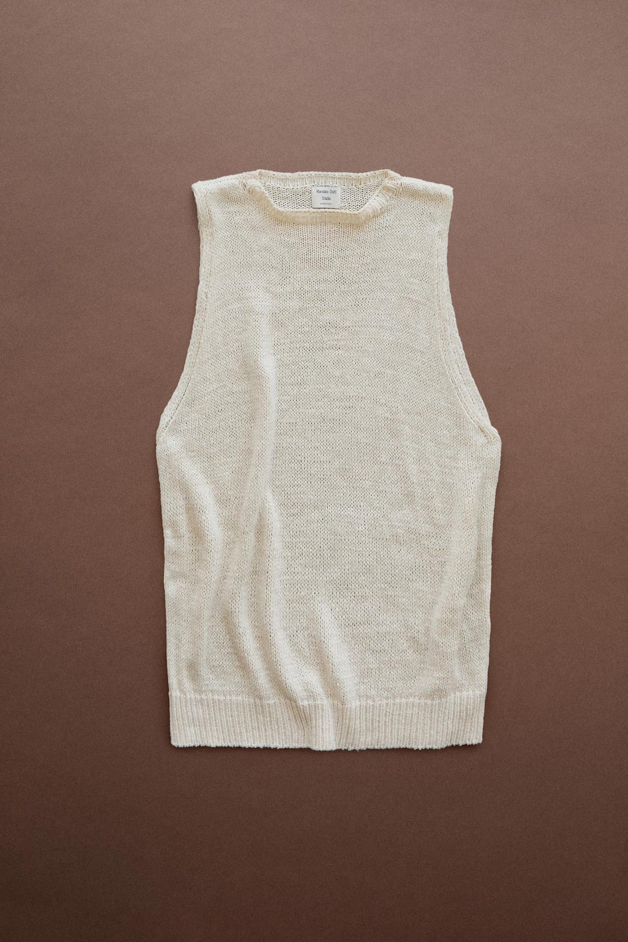 STUDIO Silk-Blend Knit Halter Top — Ecru