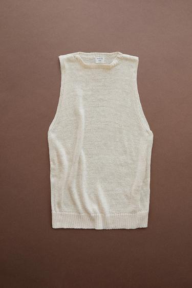 STUDIO Silk-Blend Knit Halter Top — Ecru 1