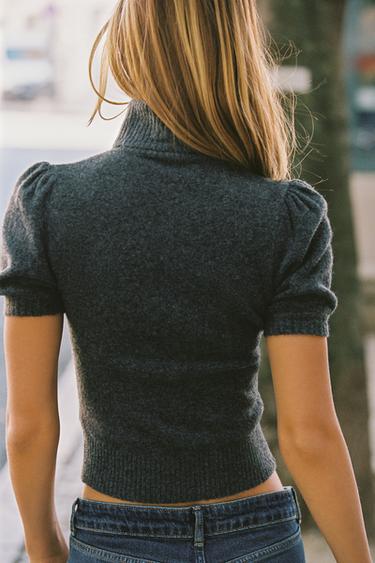 SHORT PUFF SLEEVE JUMPER - Grey by Zara - Image 1