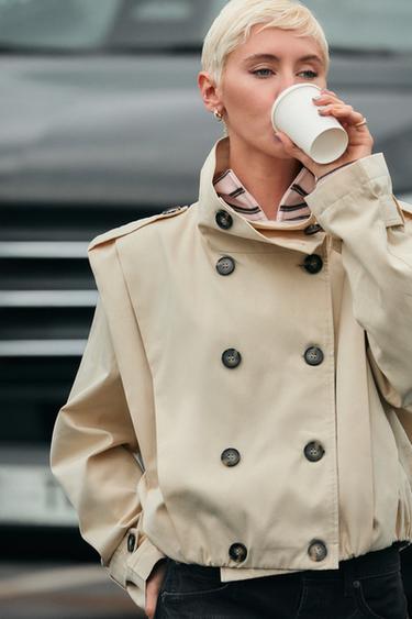 FAUX SUEDE PLEATED SHORT TRENCH COAT — Sand 1