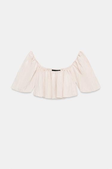 CRINKLE-EFFECT CROP TOP - Cream by Zara - Image 3