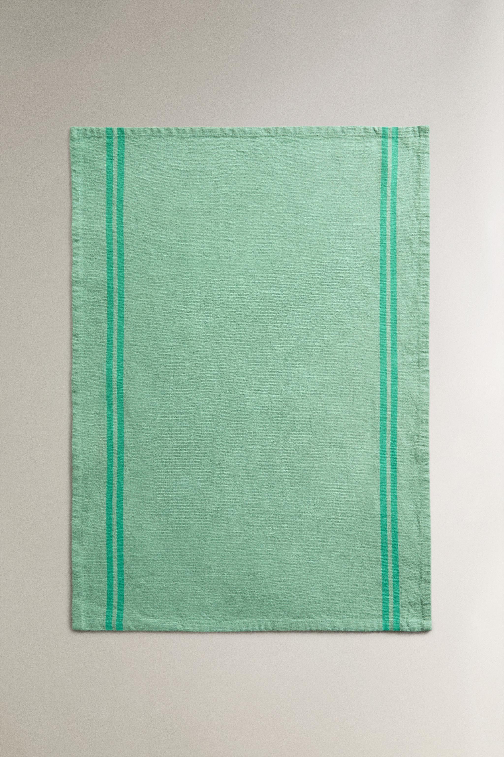 STRIPED COTTON TEA TOWEL — Turquoise (alternate view)