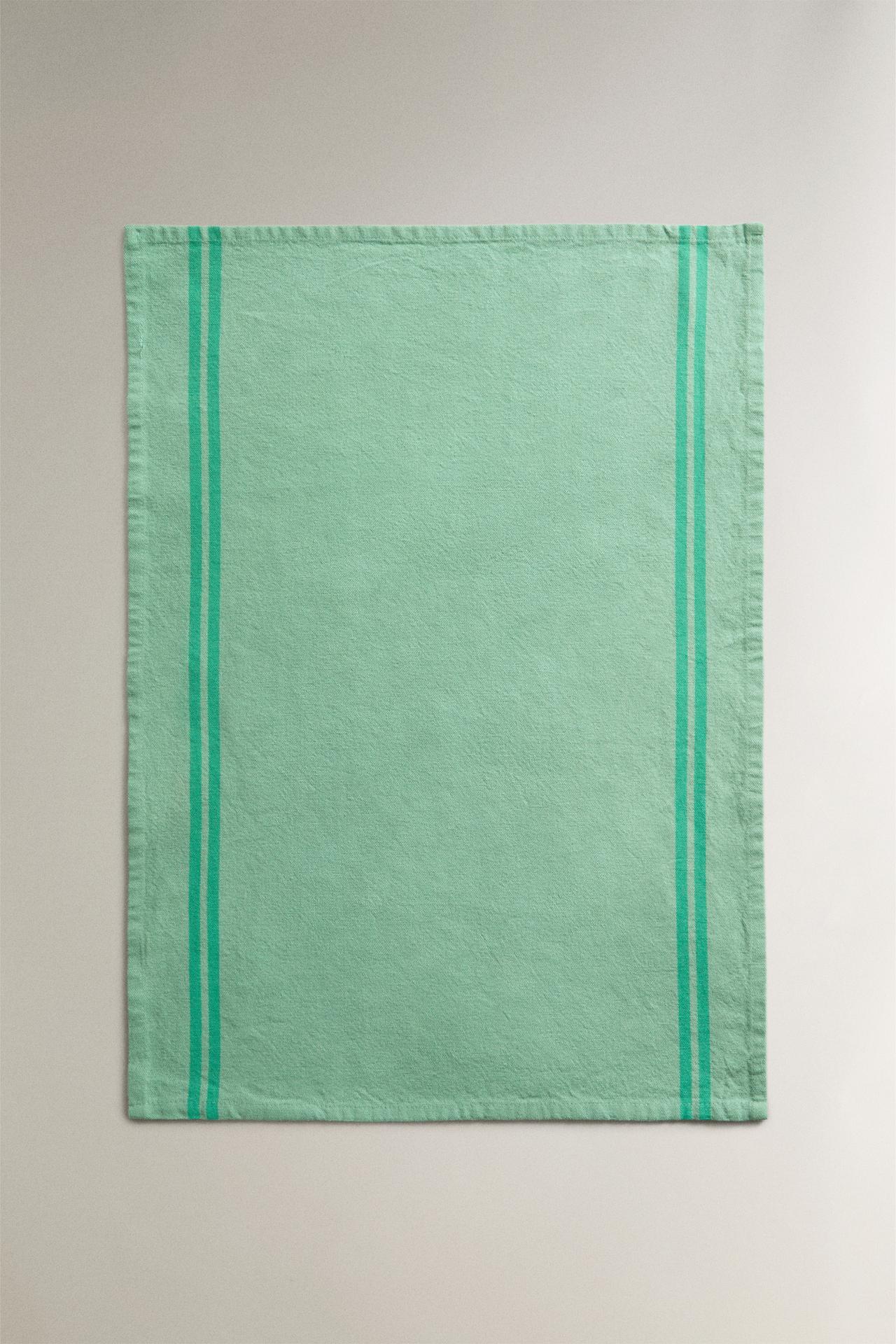 STRIPED COTTON TEA TOWEL — Turquoise