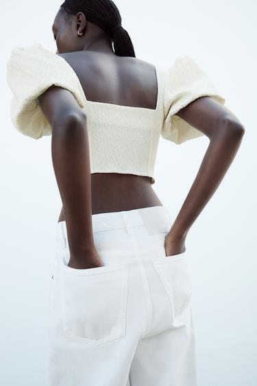 Zara TEXTURED VOLUMINOUS CORSET TOP - Ecru