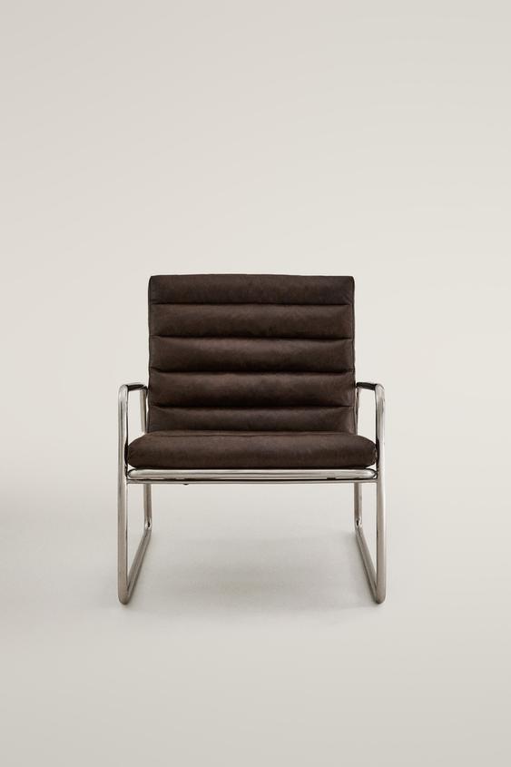 LEATHER AND STAINLESS STEEL ACCENT CHAIR - chocolate by Zara - Image 0