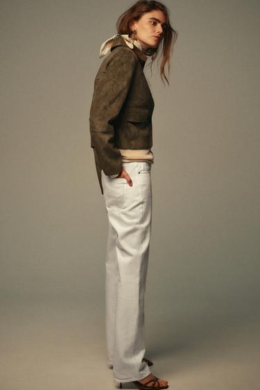 FAUX SUEDE CROPPED JACKET - Khaki by Zara - Image 4