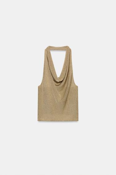 TOP EN MAILLE HALTER À FIL MÉTALLISÉ - Doré de Zara - Image 2