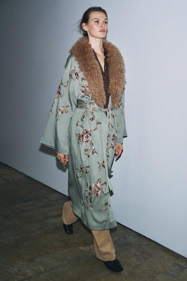 FAUX FUR COLLAR KIMONO ZW COLLECTION LIMITED EDITION - Light blue by Zara - Image 0