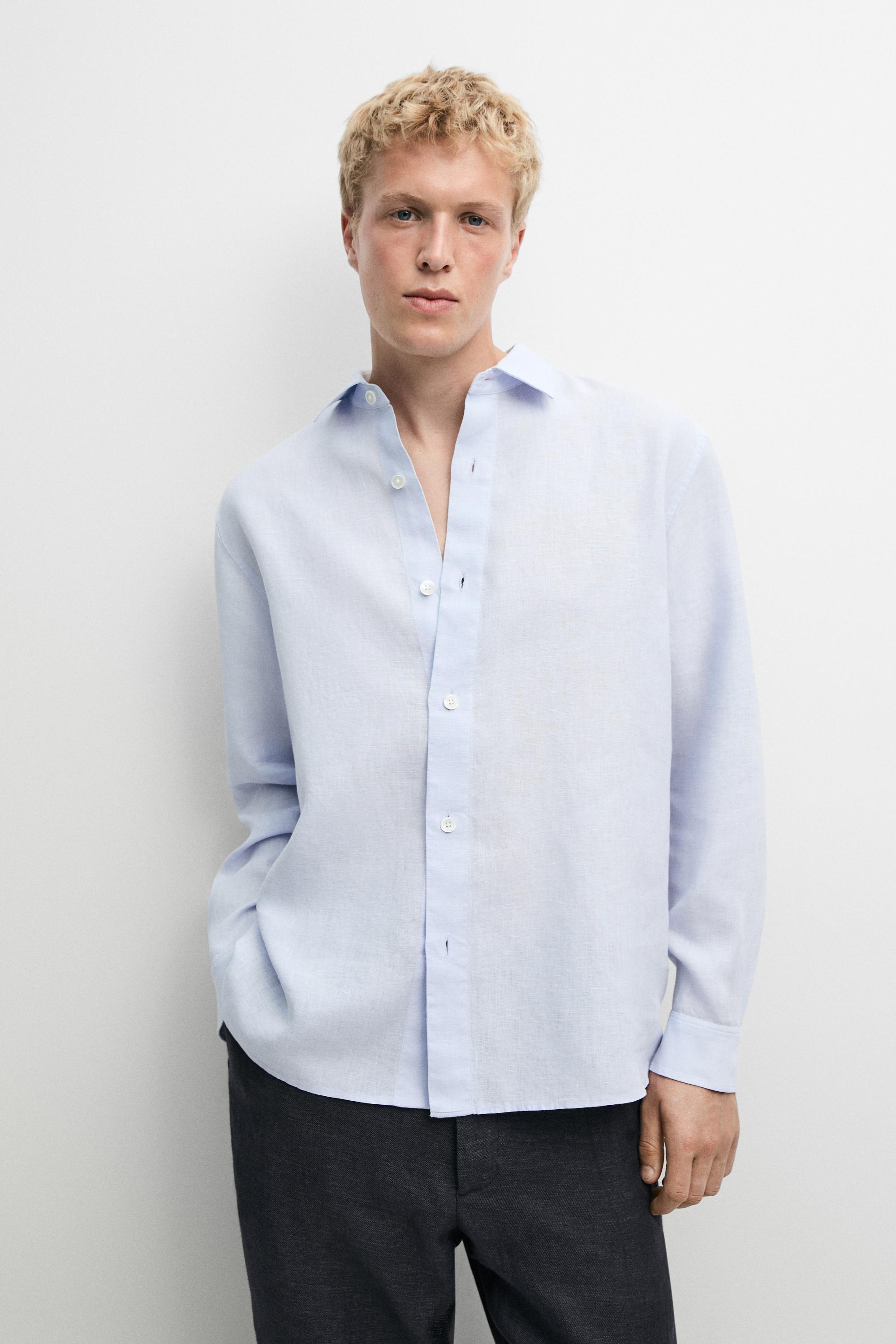 100% linen regular fit shirt — Green stripe