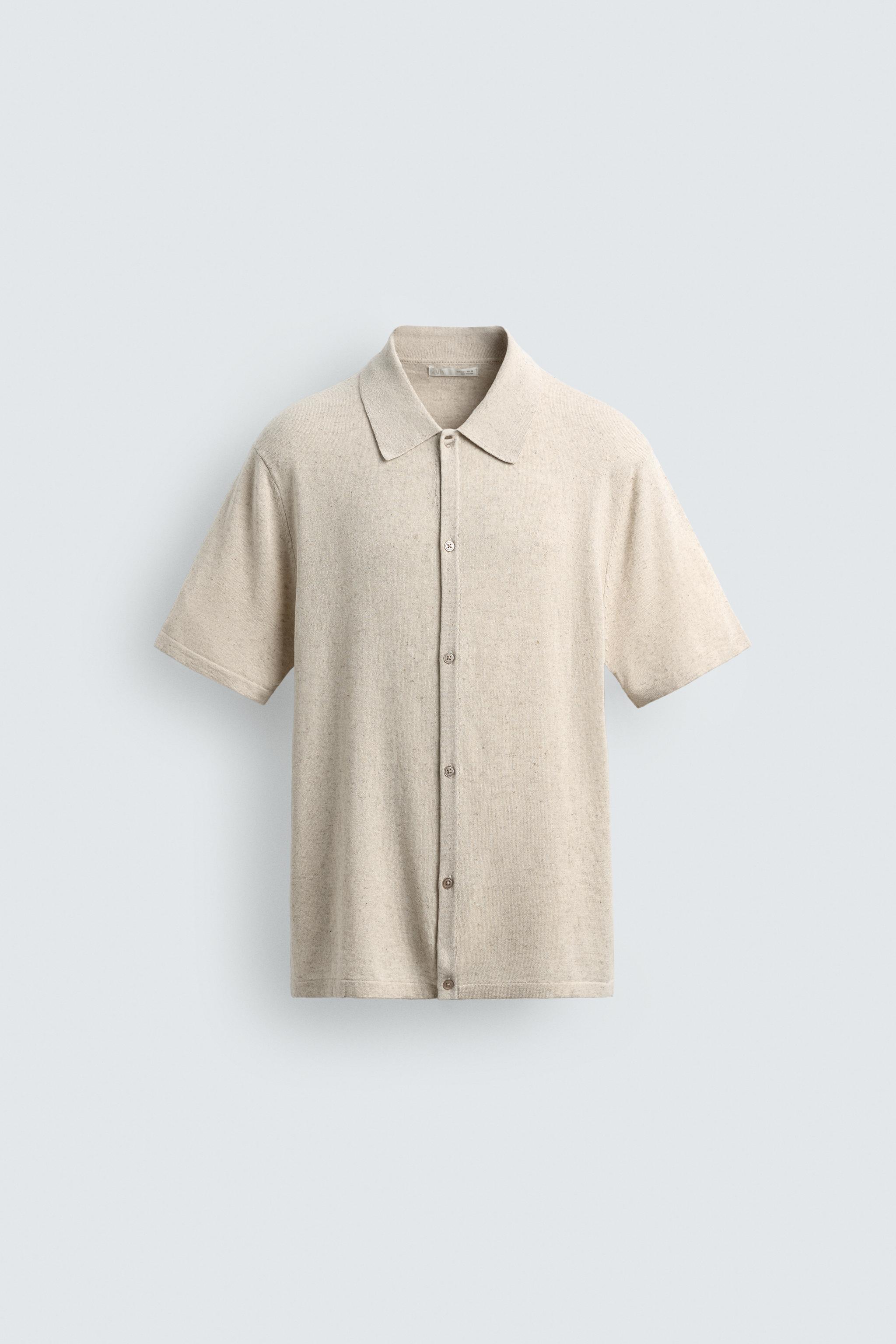 COTTON/LINEN KNIT SHIRT — Beige