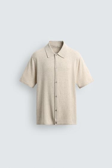 Zara 棉麻針織襯衫 - 棕黃色