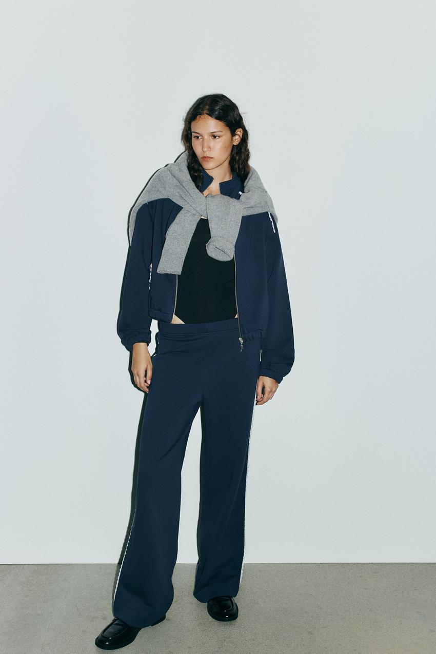 LACE TRIM WIDE SWEATPANTS
