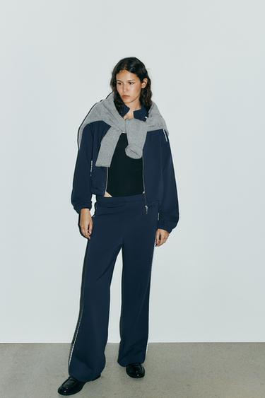 WIDE PLUSH TROUSERS WITH LACE - Navy blue by Zara